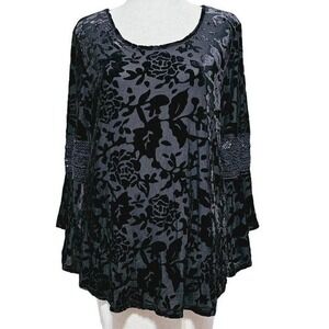 Stem&Vine velvet burnout top XL black whimsy goth roses